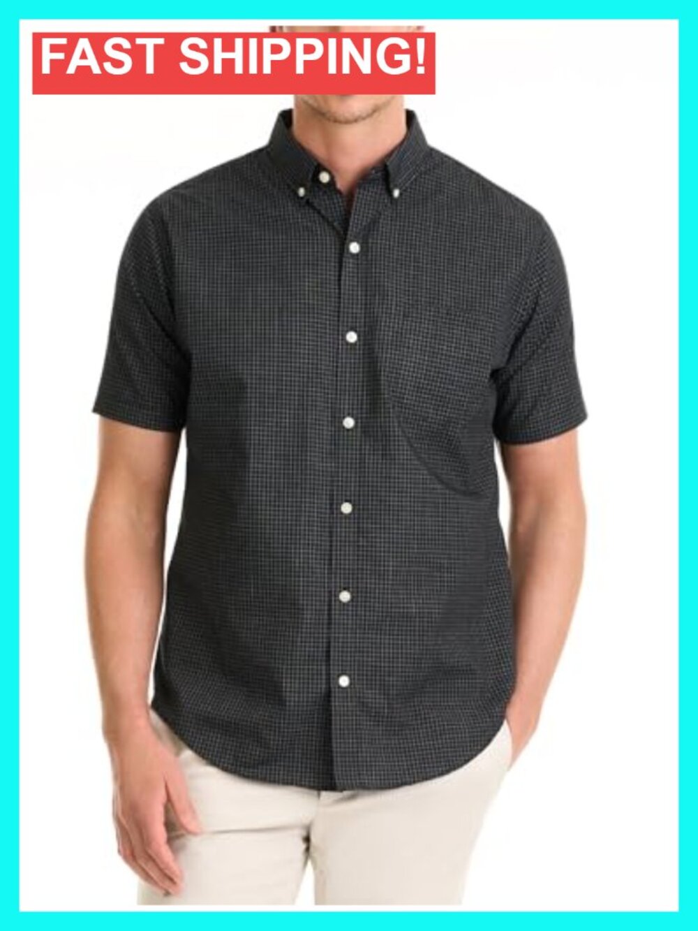 Wrinkle Free Short Sleeve Button Down Checkered Shirt